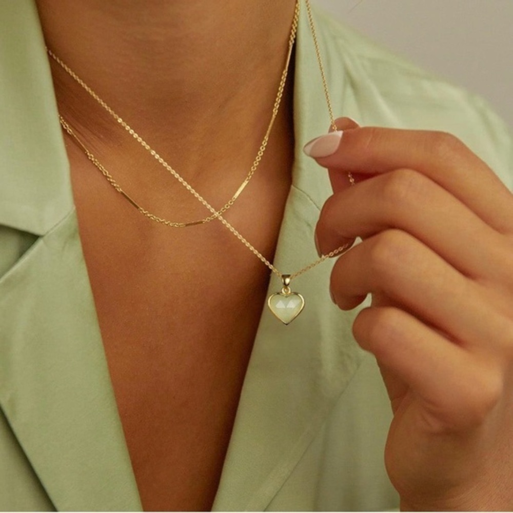 Gold 14k Gold Plated Aquamarine Heart Stone Necklace
